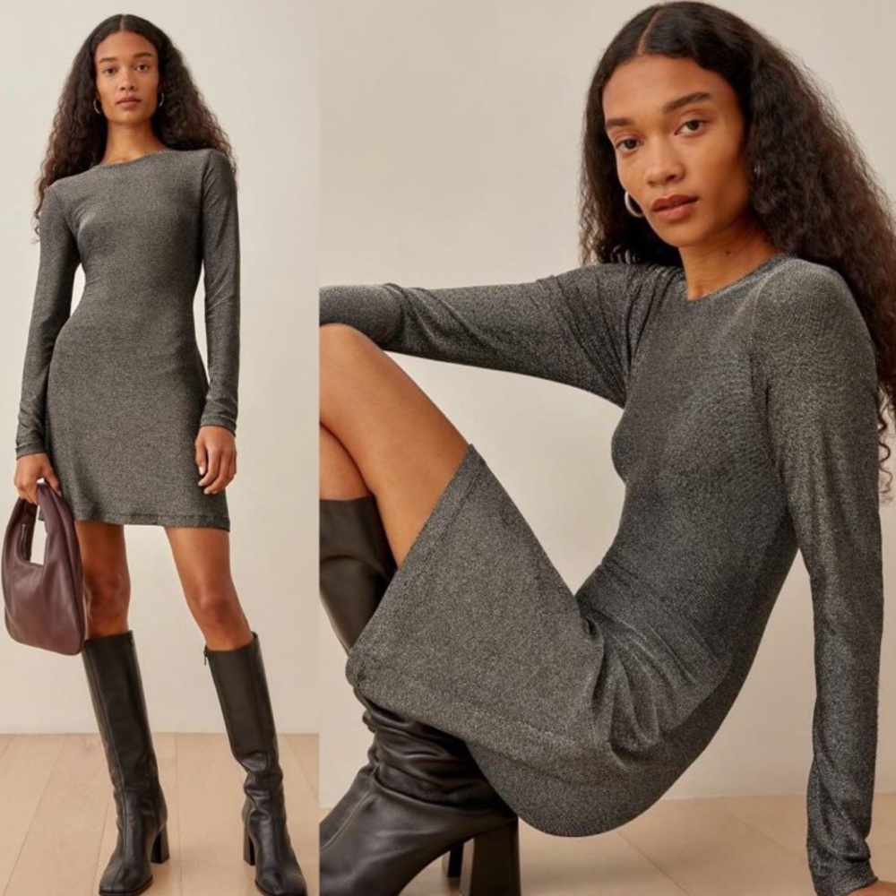 Reformation Riley Dress Sparkly Silver